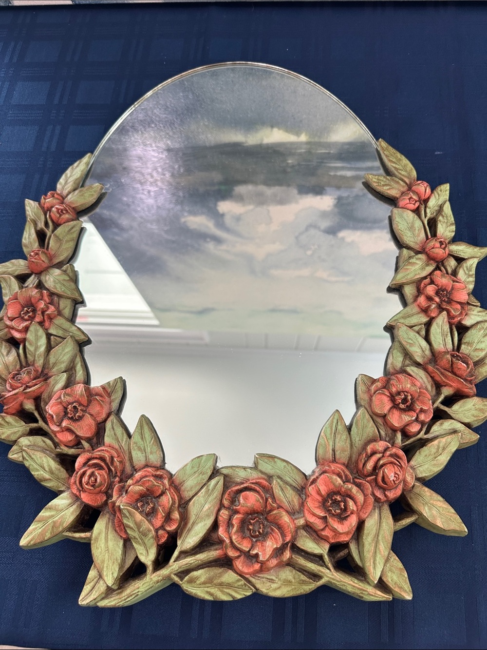Vintage 19 in Floral Leaf Decorative Mirror on a stand  - Pink gilded Roses